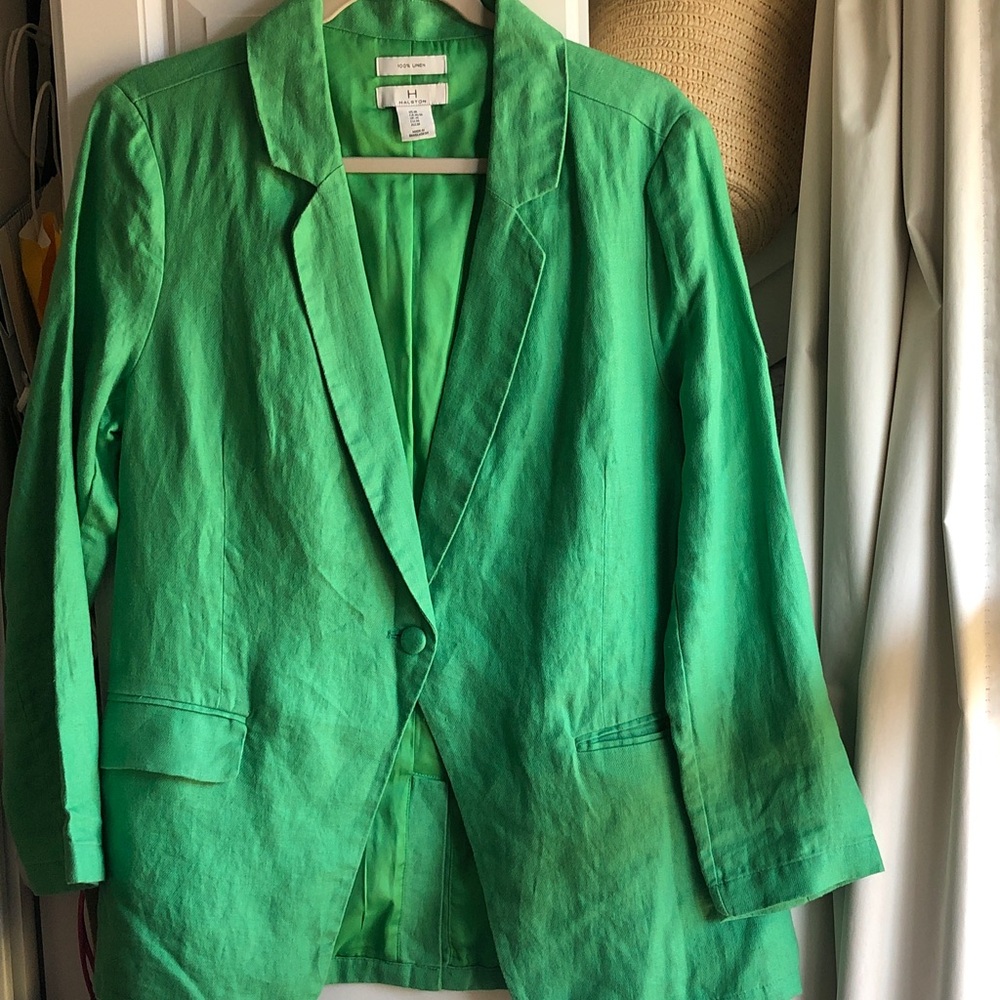 H by Halston Vibrant Green 100% Linen Blazer